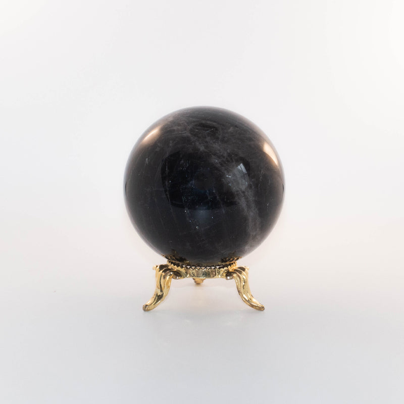 モリオン(黒水晶)丸玉《53mm球/金色台座付》チベット産