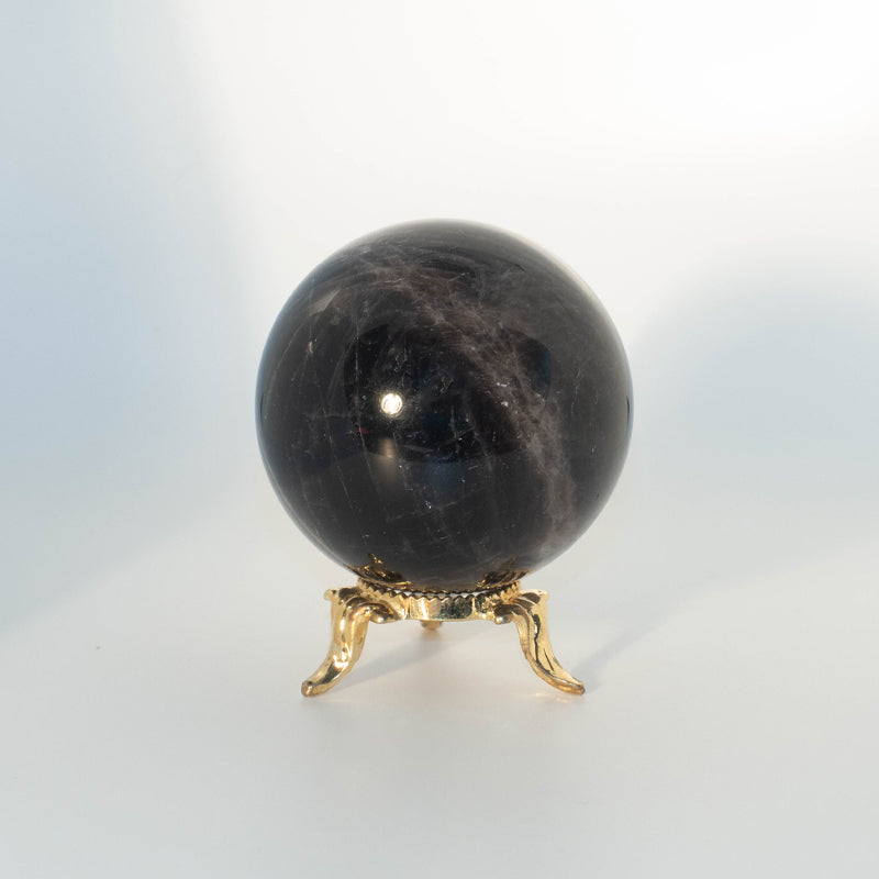 モリオン(黒水晶)丸玉《53mm球/金色台座付》チベット産