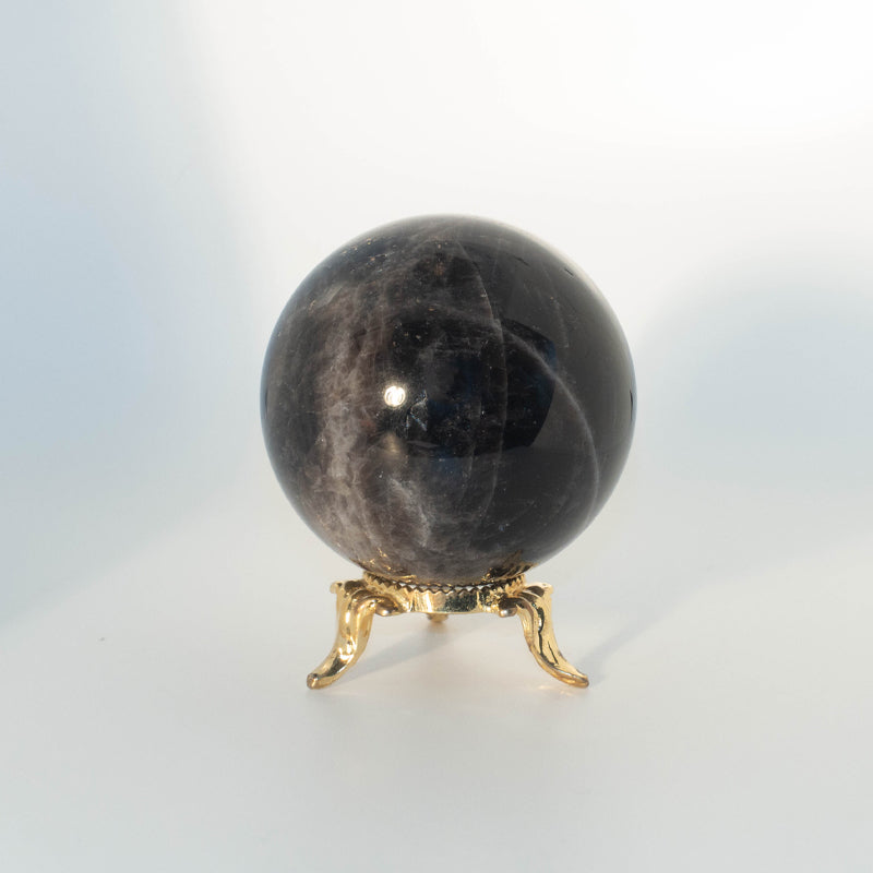 モリオン(黒水晶)丸玉《53mm球/金色台座付》チベット産