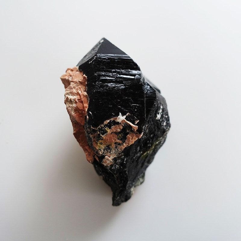 希少！天然モリオン（黒水晶）原石ポイント 393.9g/105mm《非加熱/ソウルメイトツイン/カテドラル/長石共生》中国山東省産