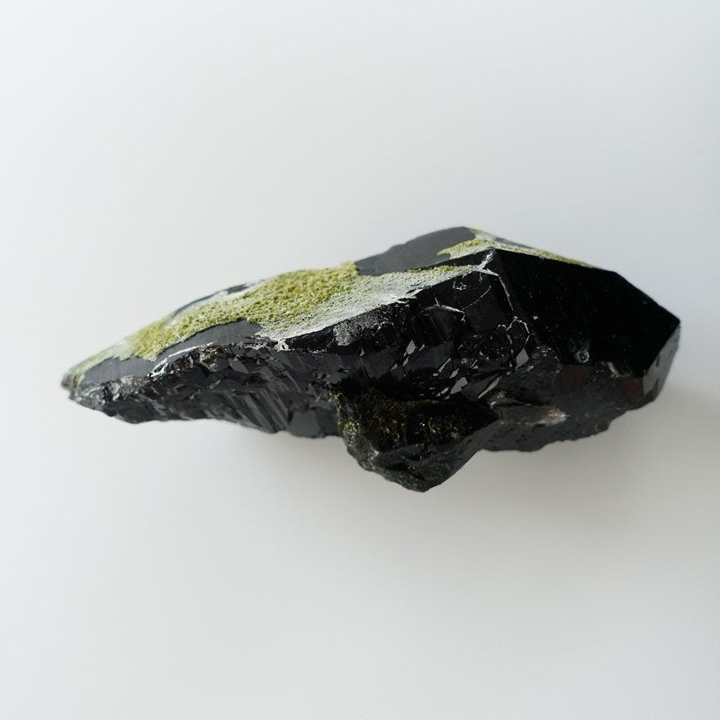 希少！天然モリオン（黒水晶）原石ポイント 382g/130.7mm《非加熱/エピドート共生》中国山東省産