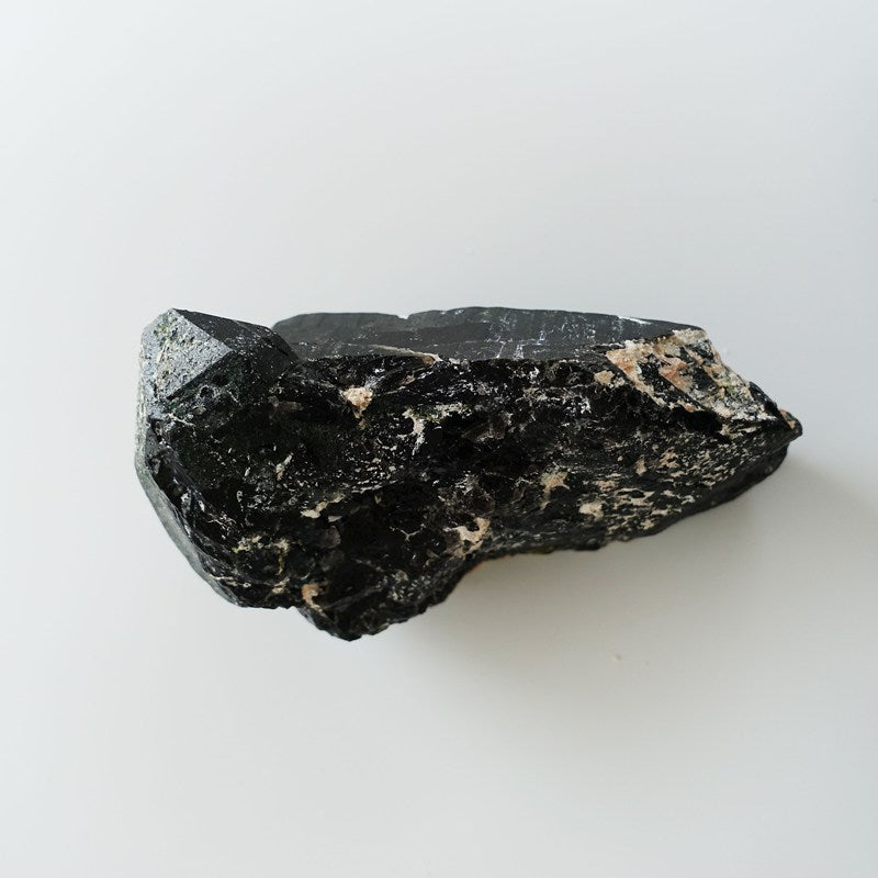 希少！天然モリオン（黒水晶）原石ポイント 455.8g/122mm《非加熱/長石共生》中国山東省産