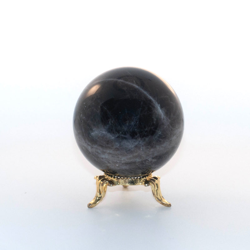 モリオン（黒水晶）丸玉《53mm球/金色台座付》チベット産 – 【クォーツ